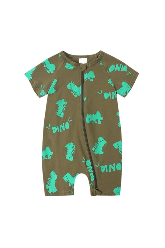 Boy's Bodysuits Summer Short Sleeve Print Double Zipper Crawl Suit Jumpsuits