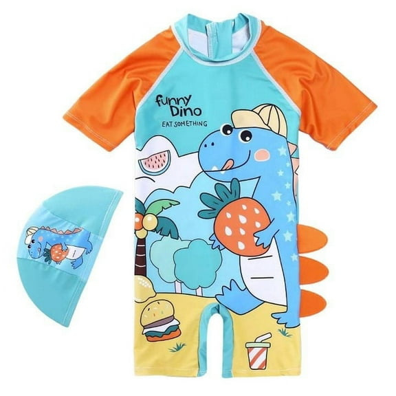 Piomll Boy's Swimsuits Short Sleeve Cartoon Cute Student Kids Beachwear