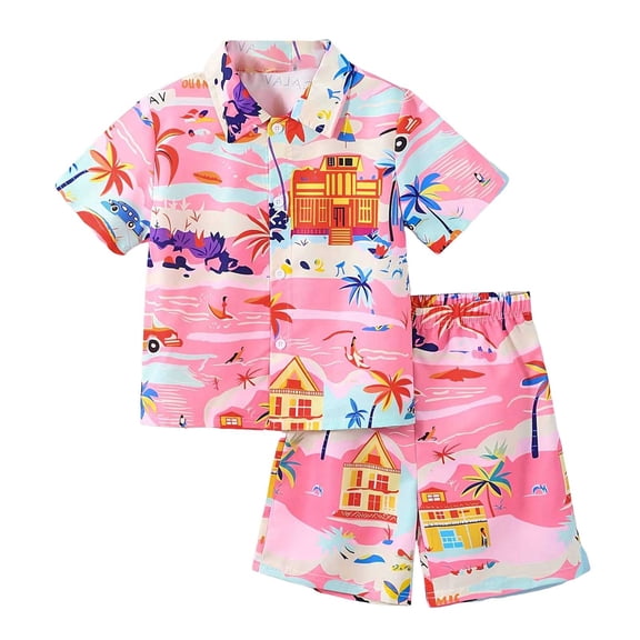 Piomll Boys Swimsuits Summer Short Sleeve Shirt Trunks Seaside Travel Swimming Suit