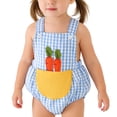 thumbnail image 1 of Piomll Girl's Bodysuits Easter Bunny Embroidered Pocket Straps Adjustable Shoulder Rompers, 1 of 9