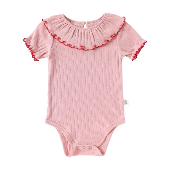 Piomll Girls Bodysuits Lace Trim Short Sleeve Casual Soft Stretchy Jumpsuits