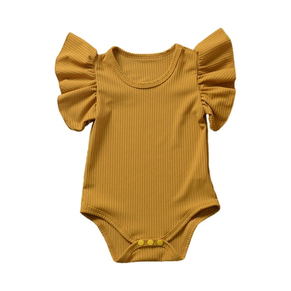 Piomll Girls Bodysuits Newborn Infant Solid Ruffle Jumpsuits