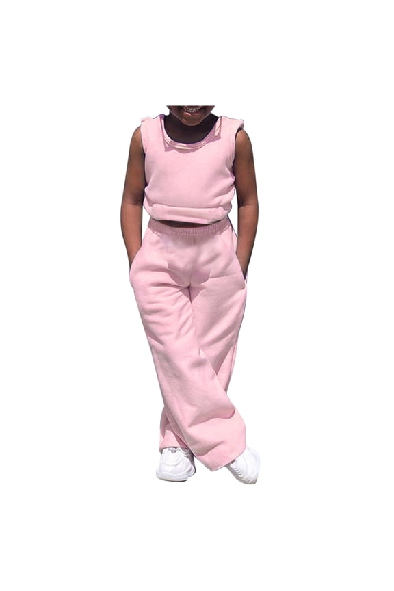 Girls Matching Sets 2023 Casual Sleeveless Vest Solid Color Suit Wind 2 Pcs Kids Clothes