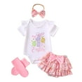 thumbnail image 1 of Piomll Girls Matching Sets Easter Embroidered Romper Floral Dress Bow Socks 4 Piece Summer Kids Outfits, 1 of 9