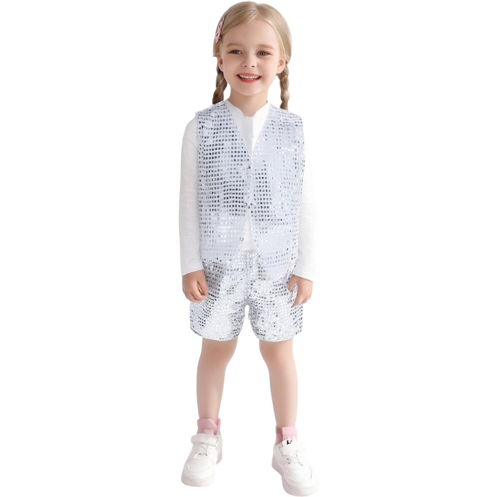 Girl Mathcing Set Piomll Girls Matching Sets Shine 2 Pcs Glitter Party Dress With Top ...