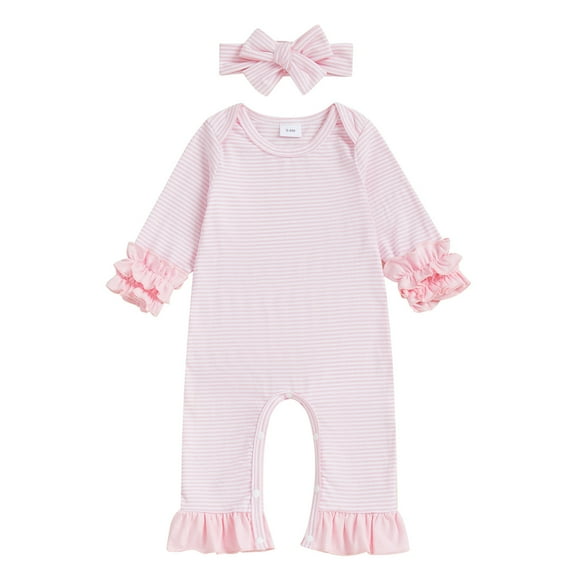 Piomll Girls Matching Sets Striped Lace Romper Headband 2 Pcs Toddler Sun Summer Kids Outfits