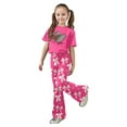 thumbnail image 1 of Piomll Girls Matching Sets Valentine's Day Bow Heart Print Short Sleeve Flare Leg Pants 2 Pcs Kids Clothes, 1 of 5