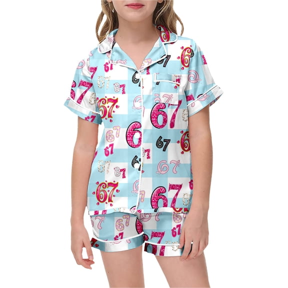 Piomll Girls Matching Sets Valentine's Day Floral Print Pajama Top Pants Nightwear Kids Clothing