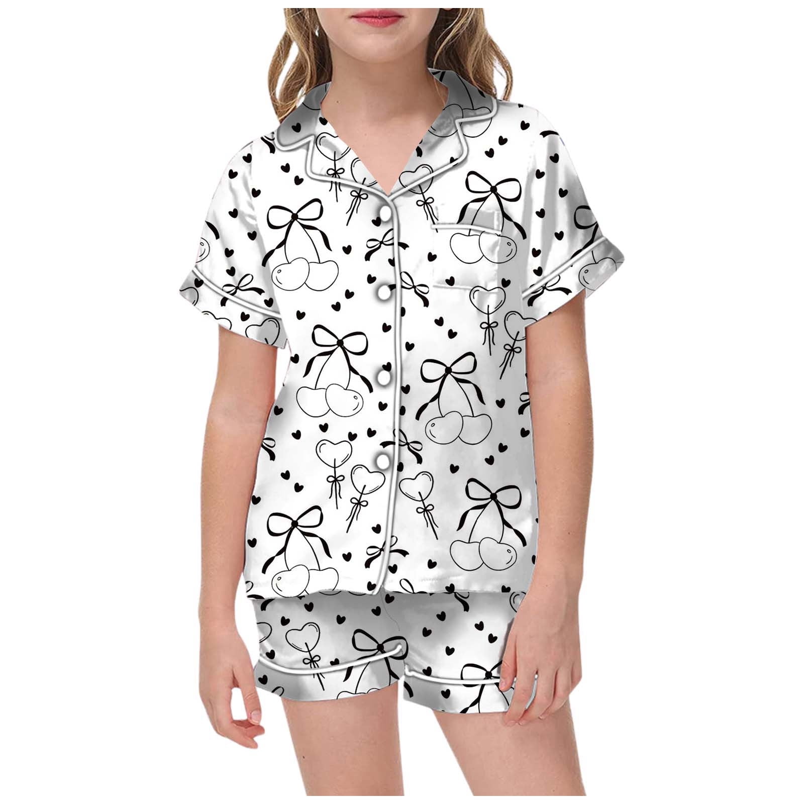 Girl Mathcing Set Piomll Girls Matching Sets Valentine's Day Pajama Floral Print Satin ...
