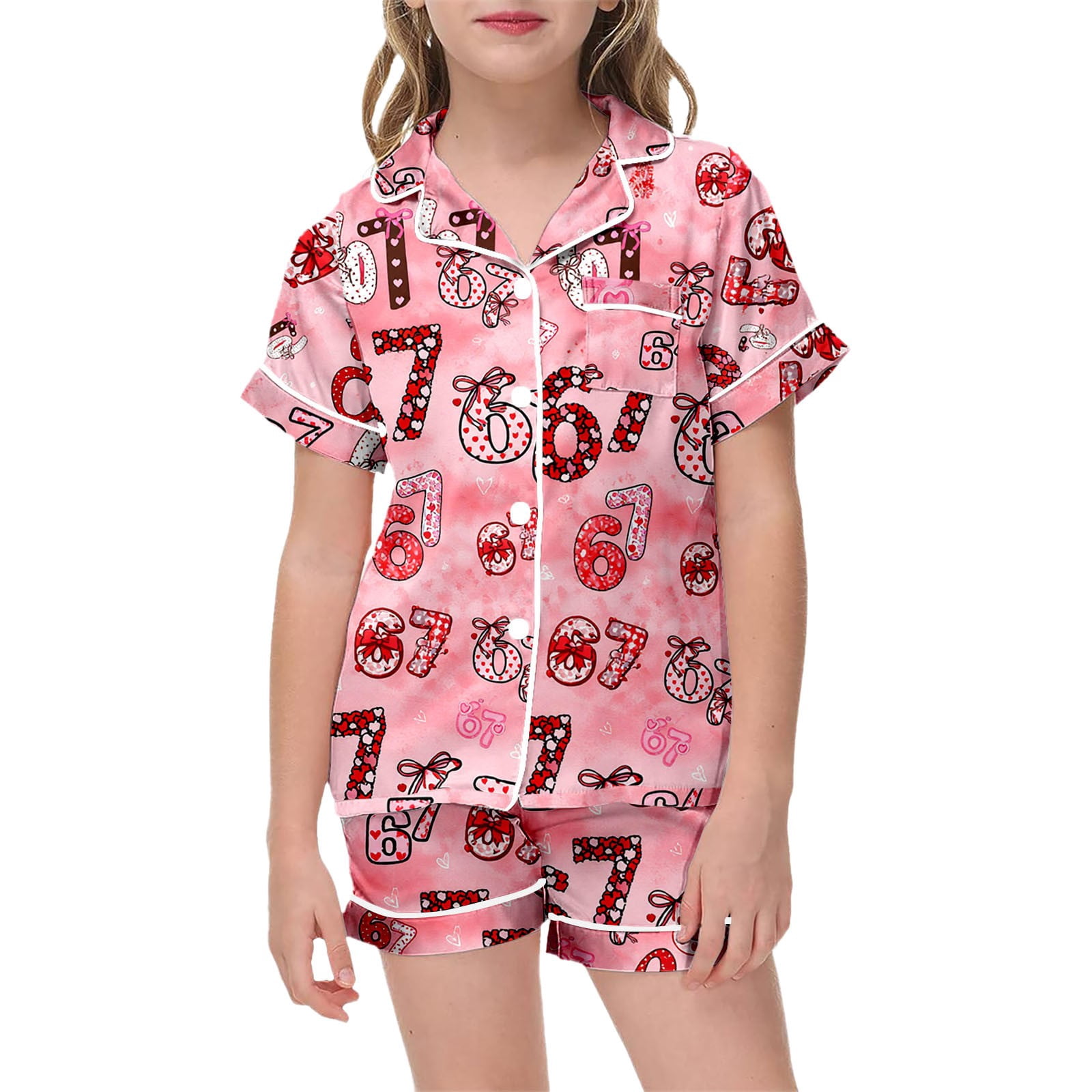 Girl Mathcing Set Piomll Girls Matching Sets Valentine's Day Pajama Print Two Piece Kids ...