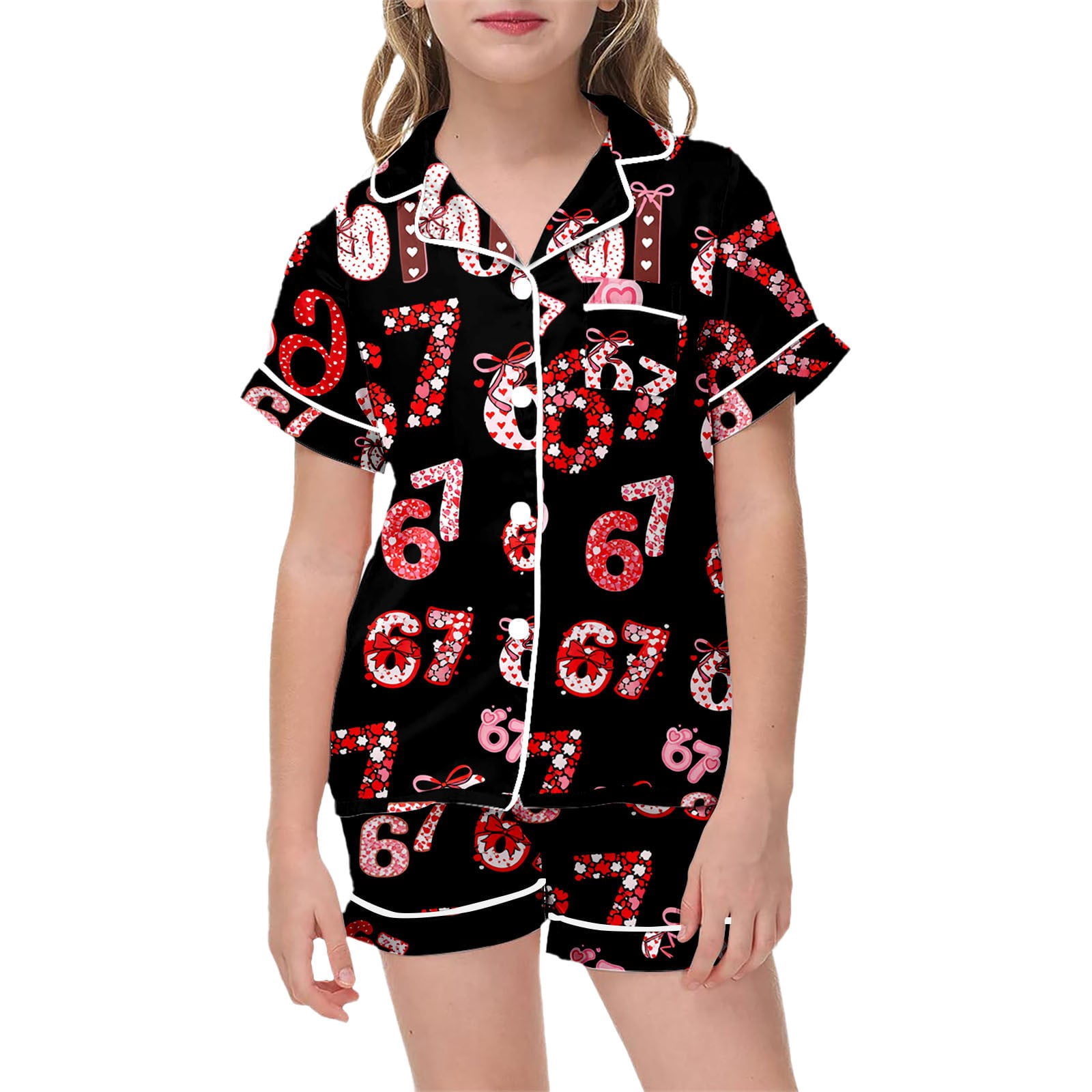 Girl Mathcing Set Piomll Girls Matching Sets Valentine's Day Pajama Print Two Piece Kids ...