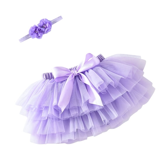 Piomll Girls Outfit Sets Fluffy Solid Bowknot Carnival Mesh Tulle Tutu Skirt Hairband Kids Outfits