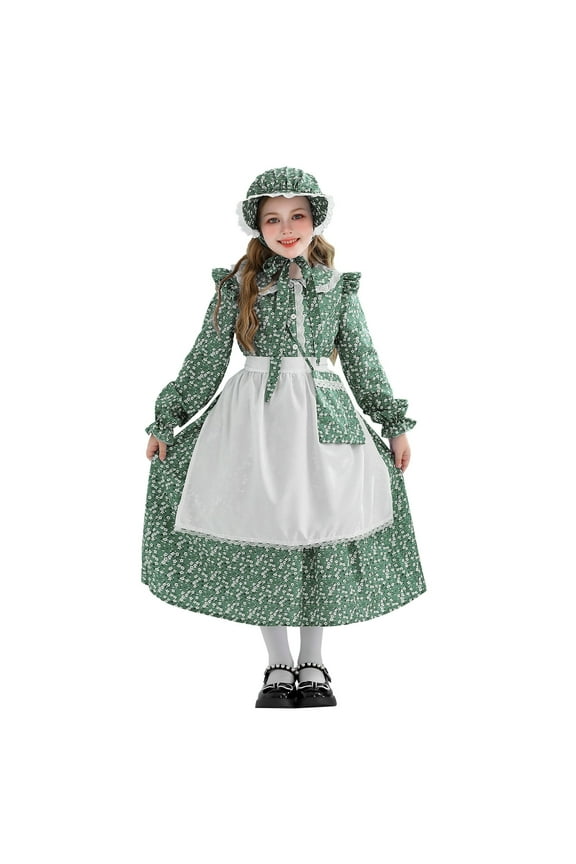 Girls Outfit Sets Prairie European Manor Dress With Apron Toddler Historical Kids Clothes