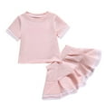 thumbnail image 1 of Piomll Girls Outfit Sets Solid Short Sleeve Short Skirt Spring Summer Kids Outfits, 1 of 7