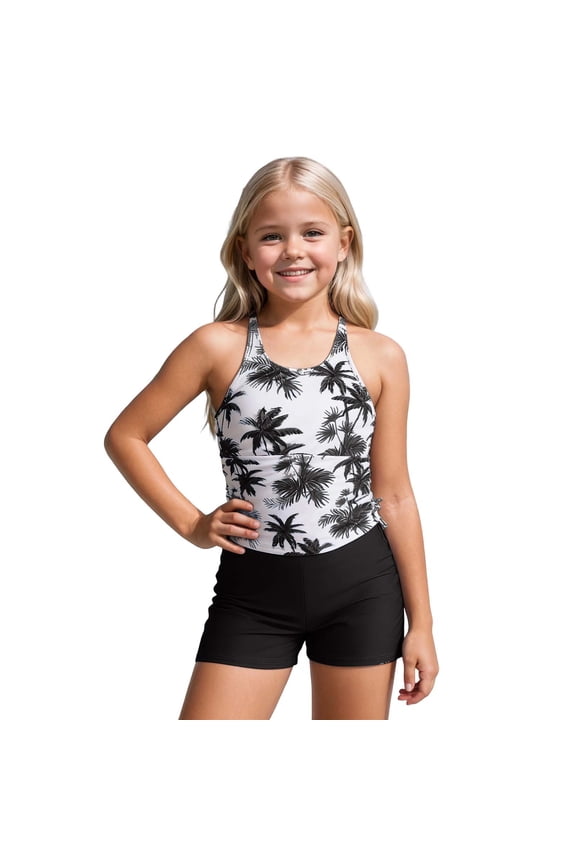 Girls Swimsuits 2 Pcs Upf 50 Sun Rash Guard Shorts Pool Water Bathing Suit