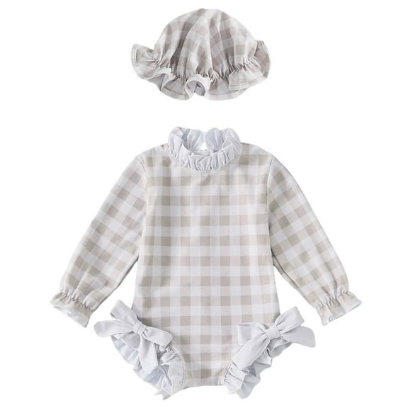Piomll Girls Swimsuits Long Sleeve Romper With Hat Rash Guard Kids Swimwear