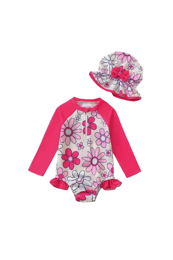 Girls Swimsuits Rash Guard Long Sleeve Sun Surf With Hat Zip Up Toddler Summer Swimming Suit