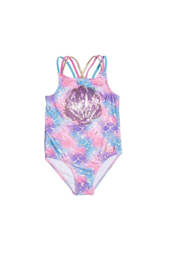 Girls Swimsuits Summer Mermaid One Piece With Sequins Themed Swimming Suit