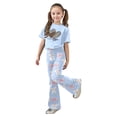 thumbnail image 1 of Piomll Matching Sets For Girls Valentine's Day Bow Heart Print Short Sleeve Flare Leg Pants 2 Pcs Kids Outfits, 1 of 5
