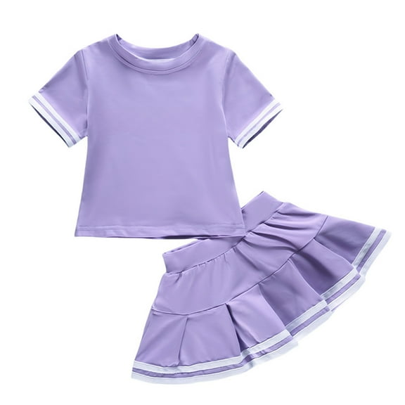 Piomll Matching Sets for Girls Solid Short Sleeve Short Skirt Spring Summer Athletic Clothes