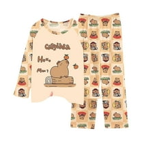 Piomll Outfit Sets For Girls Capybara Print Pajama Animal Themed Sleepwear 2 Pcs Nightwear Athletic Clothes