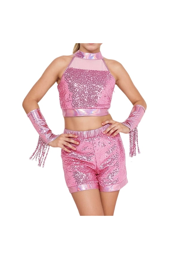 Outfit Sets For Girls Dance Stage Glitter Jazz Latin Competition Sequins Leotard Tutu Skirt Kids Clothes