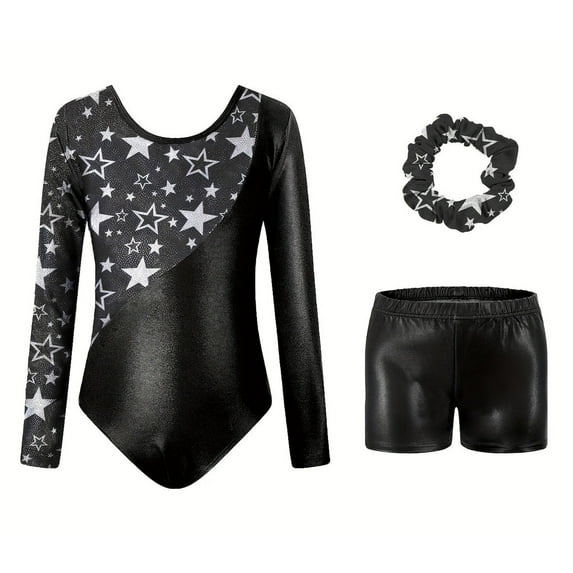 Piomll Outfit Sets For Girls Long Sleeve Gymnastics Leotard Digital Print Ballet Dance Athletic Clothes