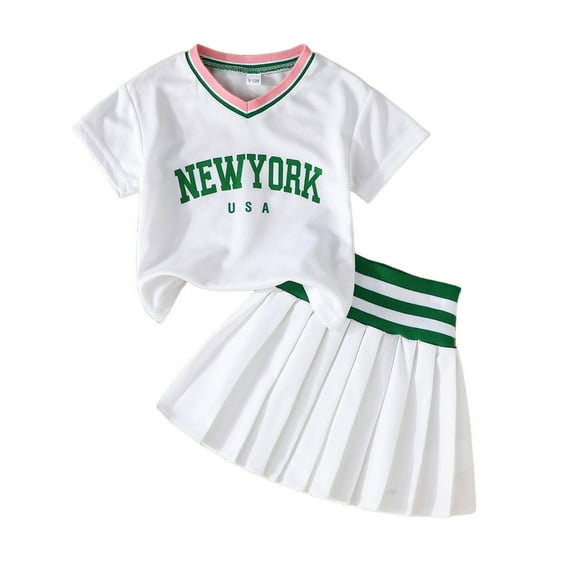 Piomll Outfit Sets For Girls Summer Short Sleeve Top Skirt Casual Playwear Letter Print Infant Athletic Clothes