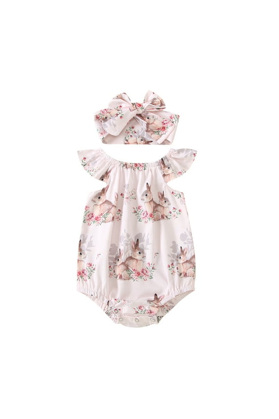 Outfits For Girls Sets Bodysuit Infant Print Easter Day Headbands Romper Bunny Set Athletic Clothes