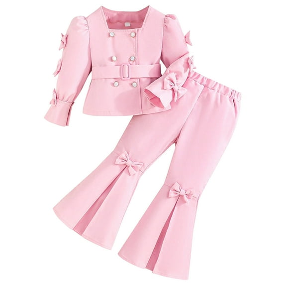 Piomll Outfits for Girls Sets Long Sleeve Sleeve Flare Pants Double Belted 2 Pcs Athletic Clothes