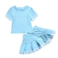thumbnail image 1 of Piomll Outfits for Girls Sets Solid Short Sleeve Short Skirt Spring Summer Kids Outfits, 1 of 3