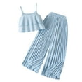 thumbnail image 1 of Piomll Outfits for Girls Sets Summer Sleeveless Ruffle Halter Tops Wide Leg Pants Kids Clothing, 1 of 8