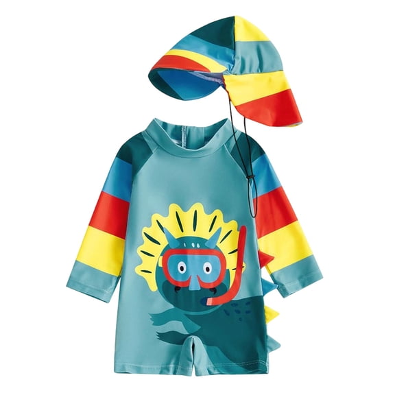 Piomll Swim Suits for Boys Long Sleeve Cartoon Hooded Pool Summer Water Sun Bathing Suit