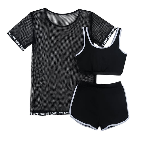 Piomll Swim Suits for Girls 3 Pcs High Waisted Letter Tape Bikini With Cover Up Kids Swimwear