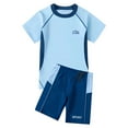 thumbnail image 1 of Piomll Swimsuit for Boys Short Sleeve Round Neck Print Shorts Elastic Fabric Bathing Suit, 1 of 3