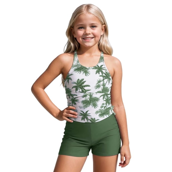 Piomll Swimsuit for Girls 2 Pcs Upf 50 Sun Rash Guard Shorts Pool Water Bathing Suit