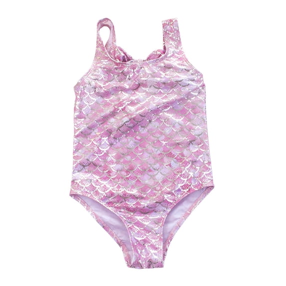 Piomll Swimsuit for Girls One Piece Fish Scale Print Backless Bow Swimming Suit