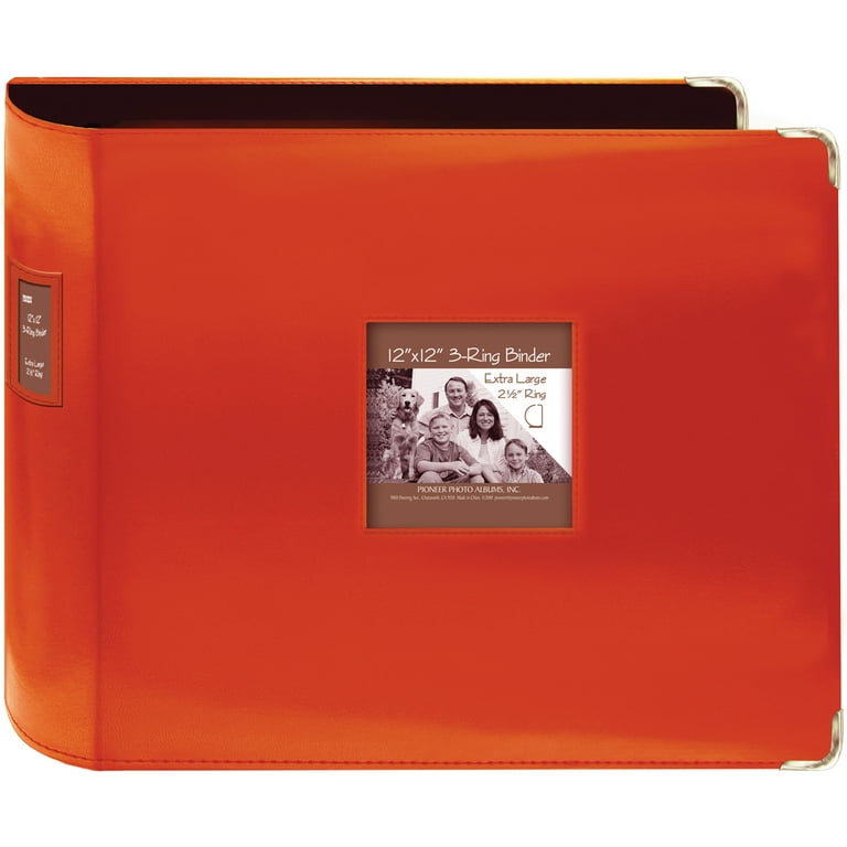 Bright Orange - Sewn Leatherette 3-Ring Binder 12x12 - Pioneer