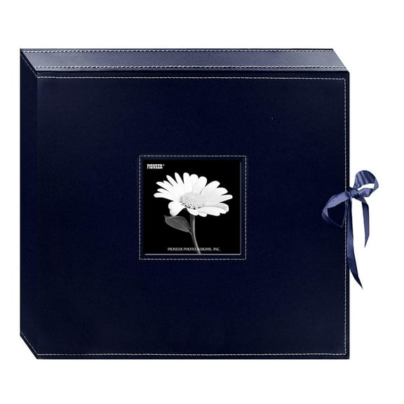Pioneer 3-Ring Sewn Leatherette Album Box 13"X14.5"-Navy Blue