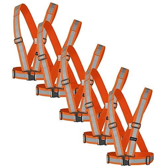 Pioneer 5-Pack Adjustable 4-Point Tear-Away High Visibility Safety Vest Sash, Orange, Universal, V1040851-O/S