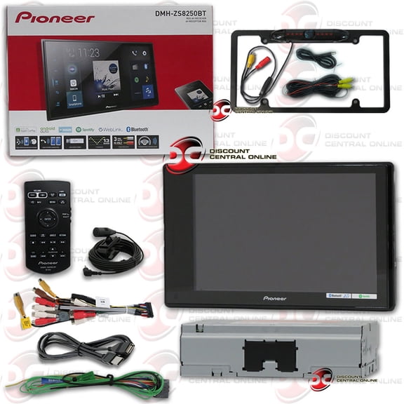 Pioneer 8" Touchscreen USB with Weblink Apple CarPlay, Android Auto and Bluetooth with DiscountCentralOnline FL09BK Full License plate Night vision Waterproof back-up camera