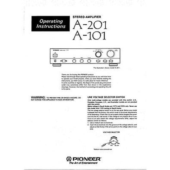 Instruction Manual ONLY for Pioneer A-101 Amplifier Owners Manual REPRINT
