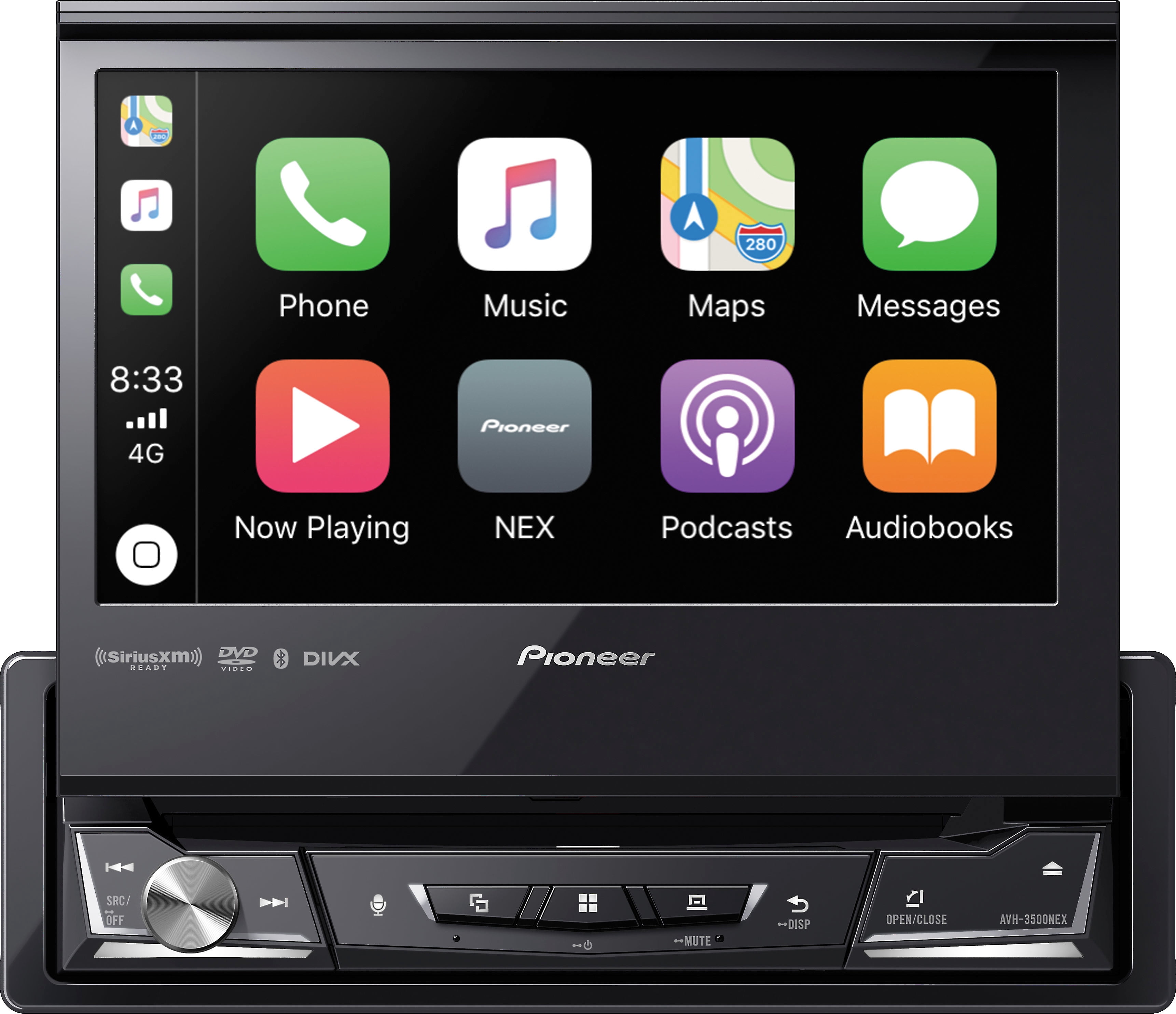 Pioneer 6.8-In. Car In-Dash Unit, Single-DIN DVD Receiver with Motorized Display, Apple CarPlay/Android Auto, Alexa, and SiriusXM Ready, AVH-3500NEX