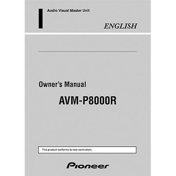 Instruction Manual ONLY for Pioneer AVM-P8000R AV Master Unit Owners Manual REPRINT