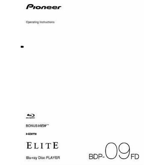 Instruction Manual ONLY for Pioneer BDP-09FD Blu-ray Player Owners Manual REPRINT