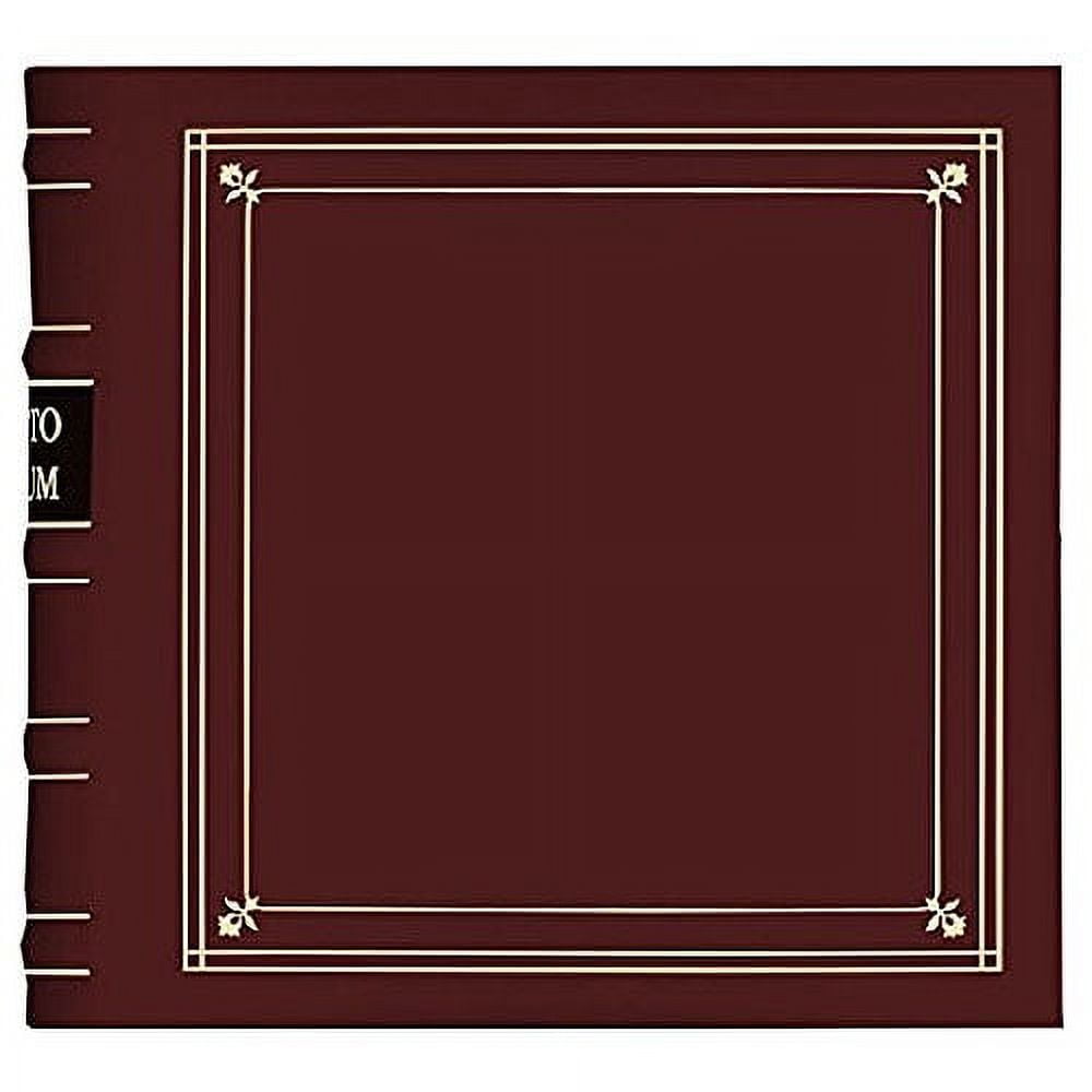 Burgundy Leather Photo Album with Gold Accents, 200 Capacity