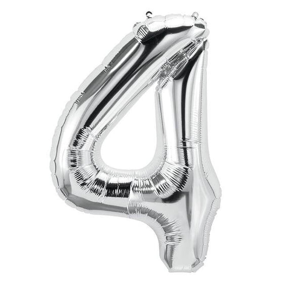 Pioneer Balloon PBN59089-10 16 in. Foil Balloon, Silver - Number 4 - 10 Each