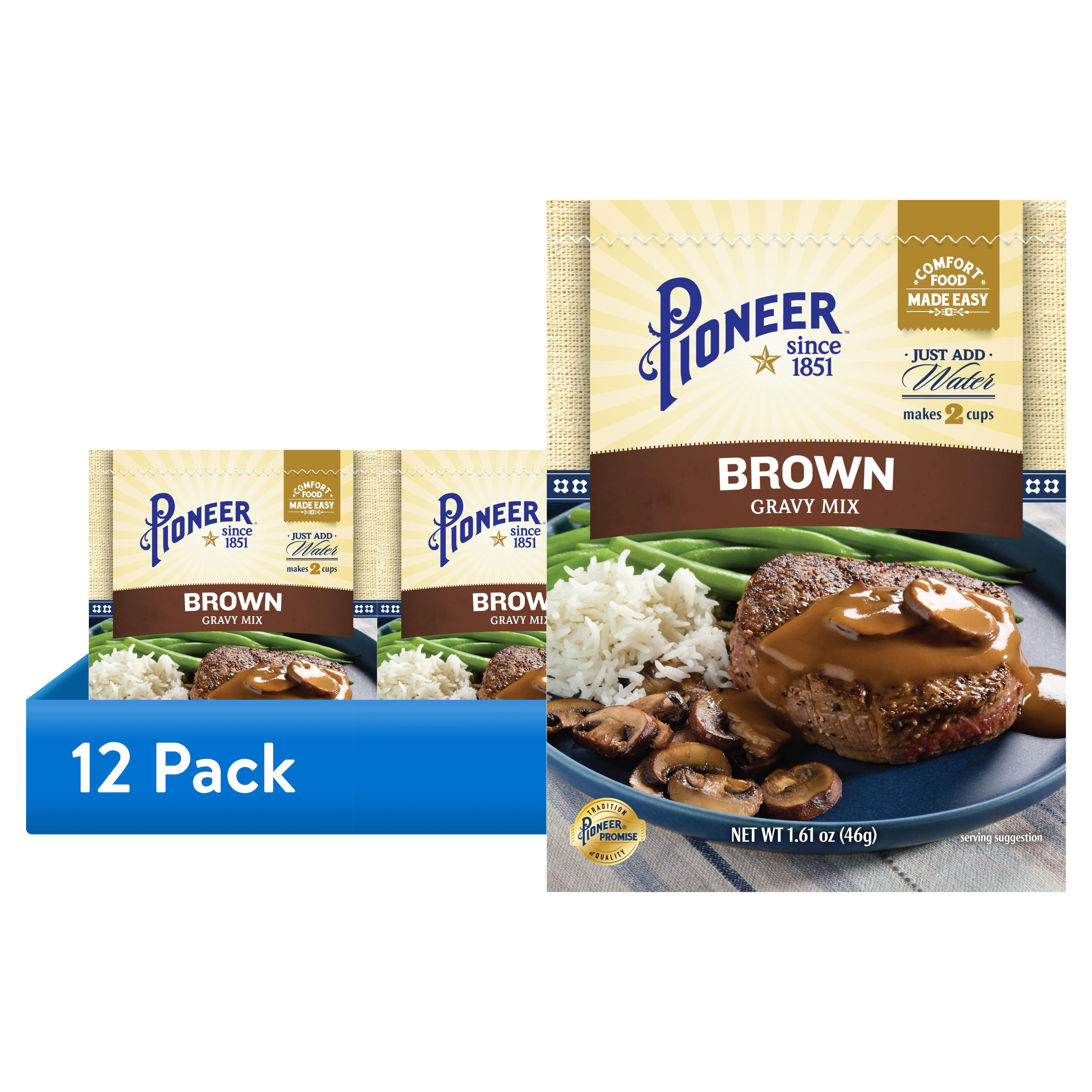 (12 pack) Pioneer Brown Gravy Mix, 1.61 oz – Makes 2 Cups of Rich, Savory Gravy – Just Add Water for a Quick, Delicious Meal Addition