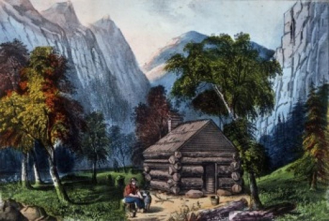 The Pioneer Cabin of the Yo-Semite Valley  Currier & Ives (Active 1857-1907 American) Color Lithograph  Library of Congress Washington DC Canvas Art - Currier & Ives (24 x 36)