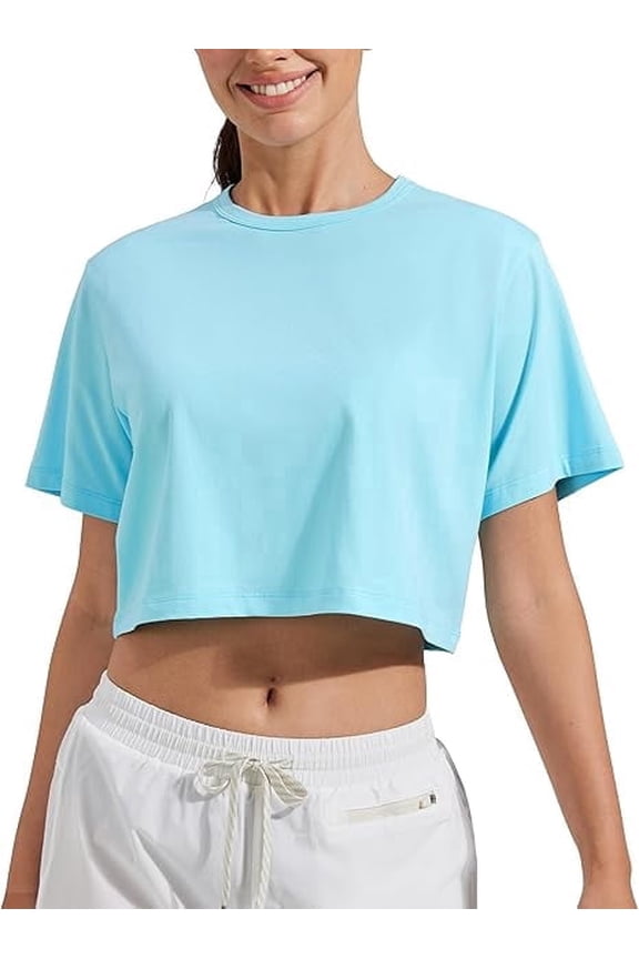 Women's Crop Top, Bamboo Viscose, Athletic Loose Fit Running Yoga T-Shirt